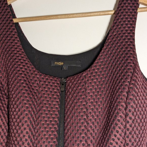 👗 Maje Dress - Burgundy Red and Black - Size 1 - Sophisticated Patterns - Picture 3 of 5